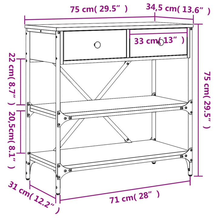 konsolbord 75x34,5x75 cm konstrueret træ sonoma-eg