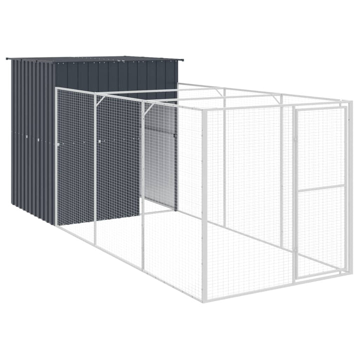 hundehus med løbegård 165x455x181 cm galvaniseret stål antracit
