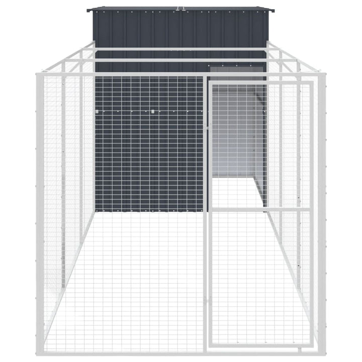 hundehus med løbegård 165x455x181 cm galvaniseret stål antracit