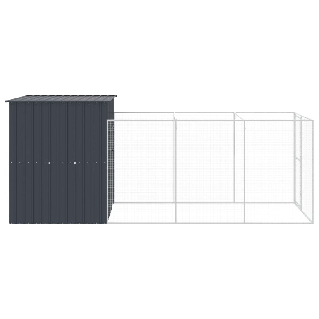 hundehus med løbegård 165x455x181 cm galvaniseret stål antracit