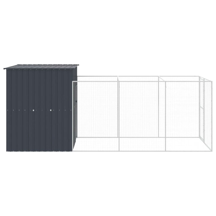 hundehus med løbegård 165x455x181 cm galvaniseret stål antracit