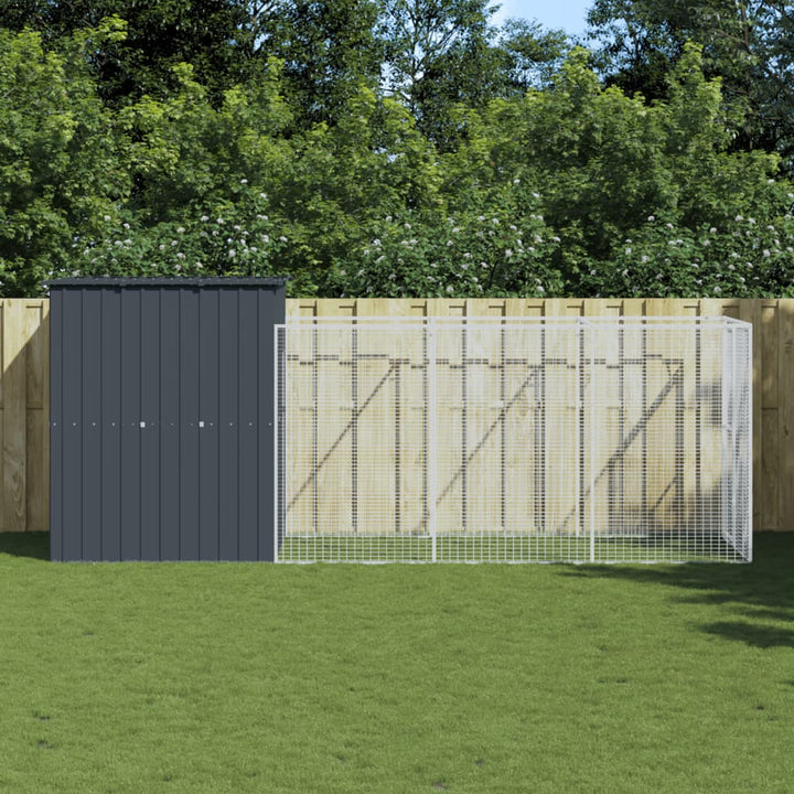 hundehus med løbegård 165x455x181 cm galvaniseret stål antracit