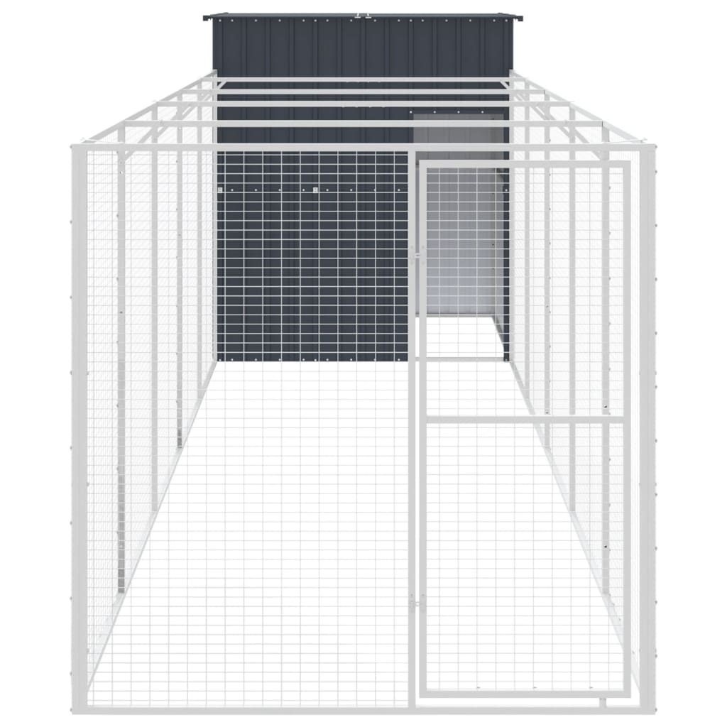 hundehus med løbegård 165x659x181 cm galvaniseret stål antracit