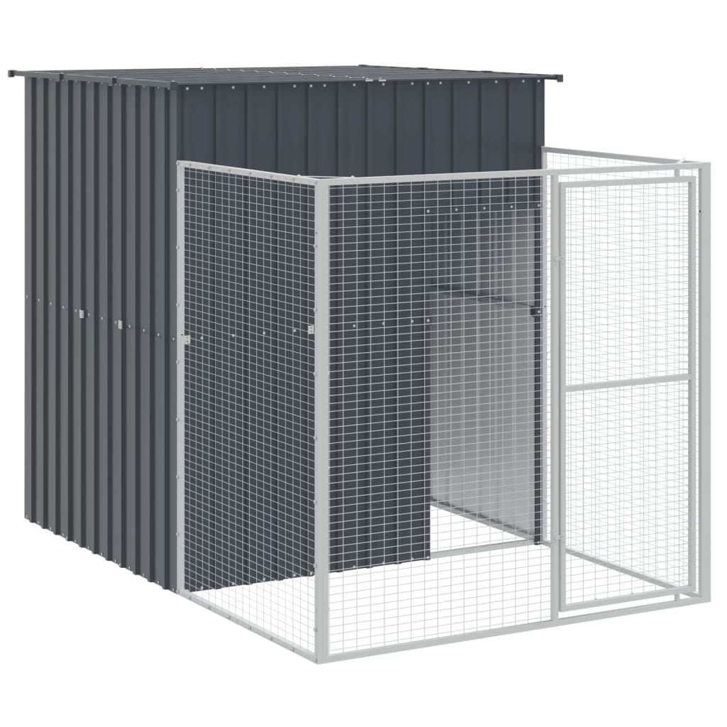 hundehus med løbegård 165x659x181 cm galvaniseret stål antracit