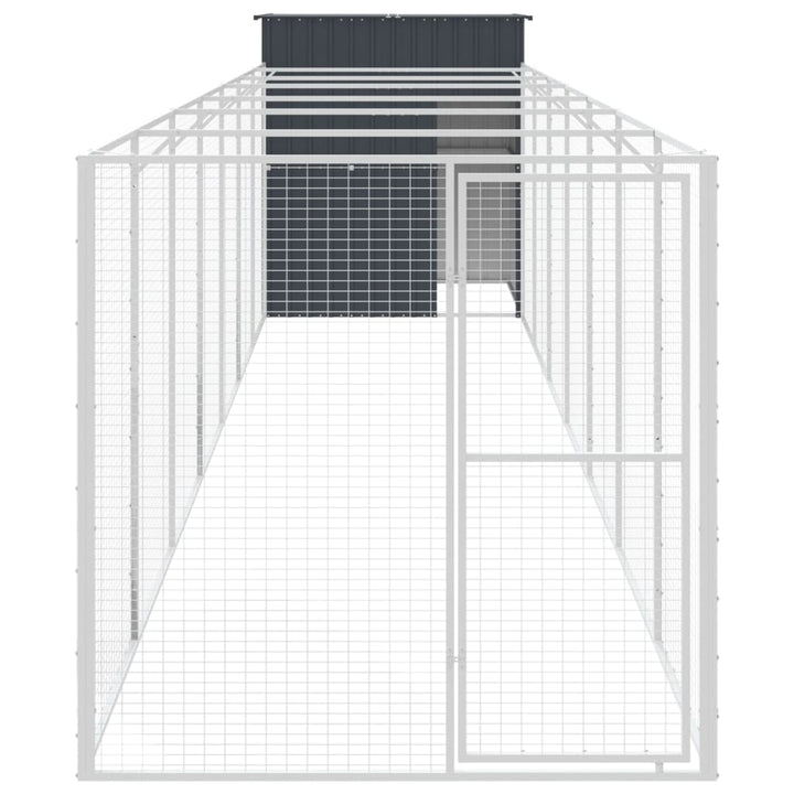 hundehus med løbegård 165x863x181 cm galvaniseret stål antracit