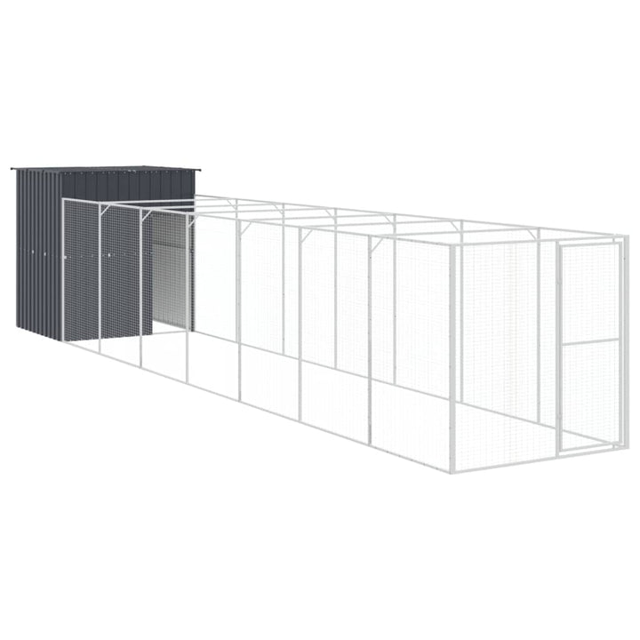 hundehus med løbegård 165x863x181 cm galvaniseret stål antracit