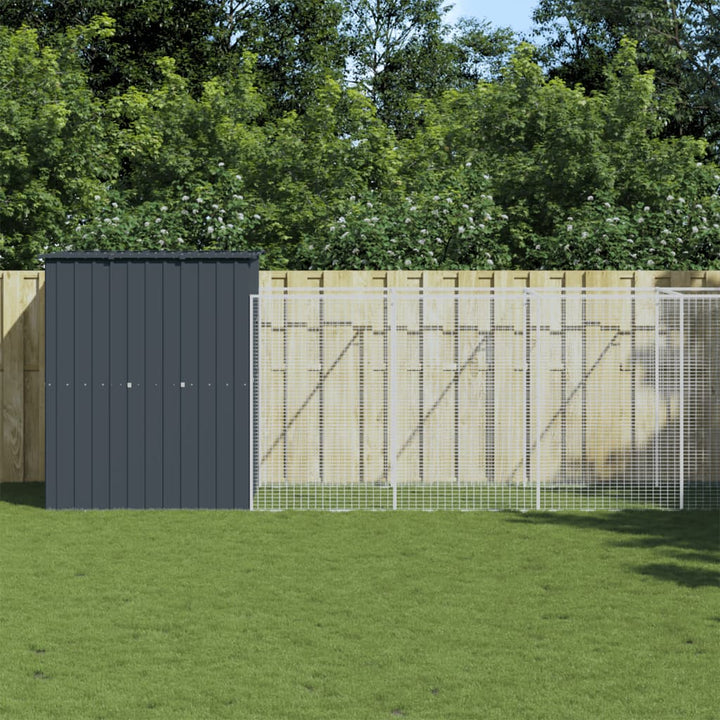 hundehus med løbegård 165x863x181 cm galvaniseret stål antracit