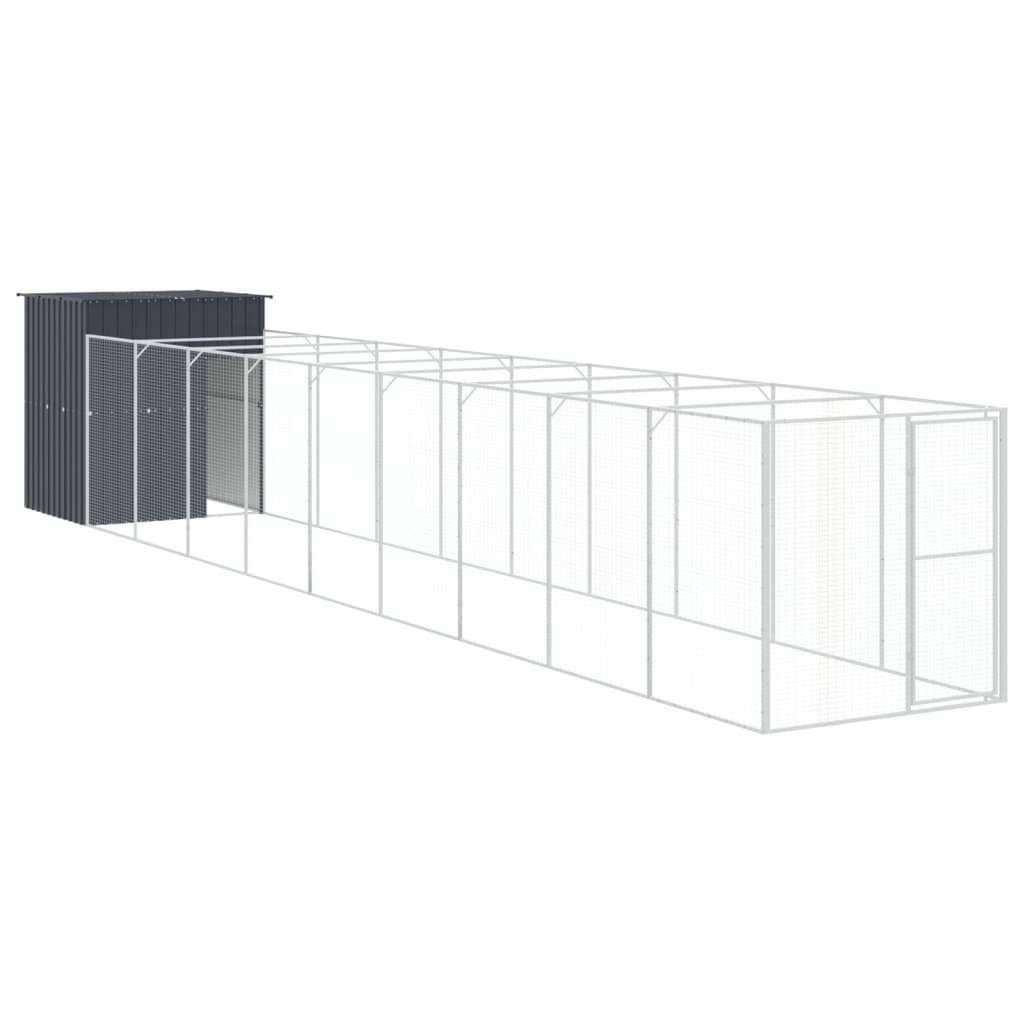 hundehus m. løbegård 165x1067x181 cm galvaniseret stål antracit