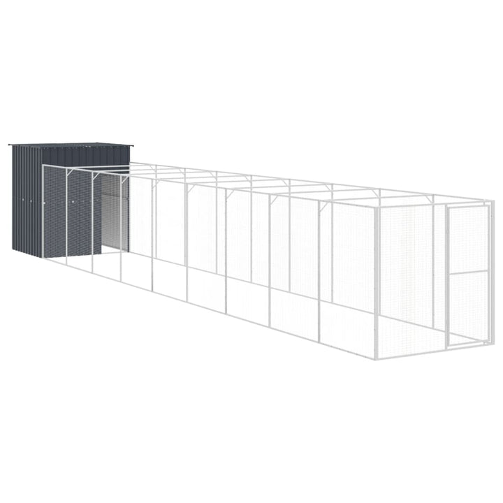 hundehus m. løbegård 165x1067x181 cm galvaniseret stål antracit