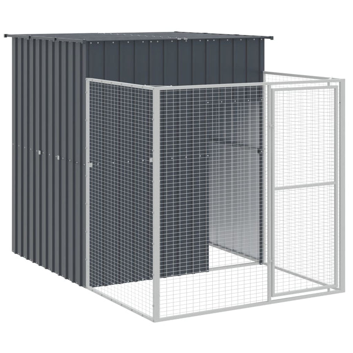 hundehus m. løbegård 165x1067x181 cm galvaniseret stål antracit