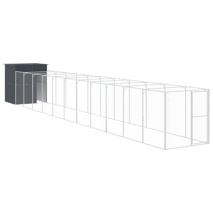 hundehus m. løbegård 165x1271x181 cm galvaniseret stål antracit