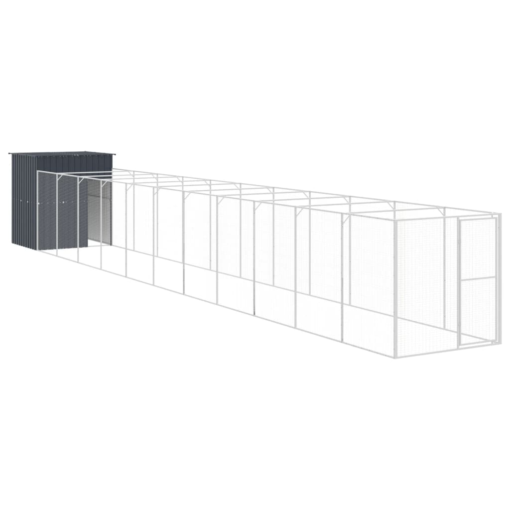 hundehus m. løbegård 165x1271x181 cm galvaniseret stål antracit