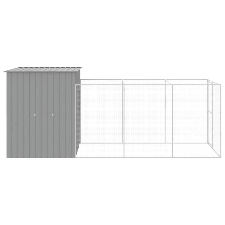 hundehus med løbegård 165x455x181 cm galvaniseret stål lysegrå