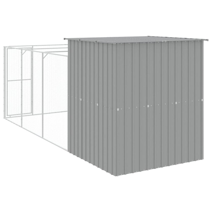 hundehus med løbegård 165x455x181 cm galvaniseret stål lysegrå