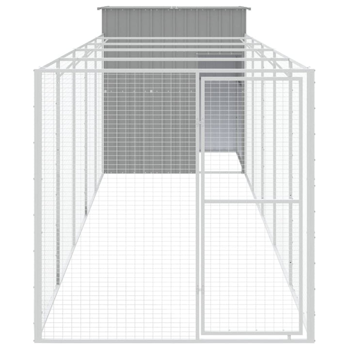 hundehus med løbegård 165x659x181 cm galvaniseret stål lysegrå