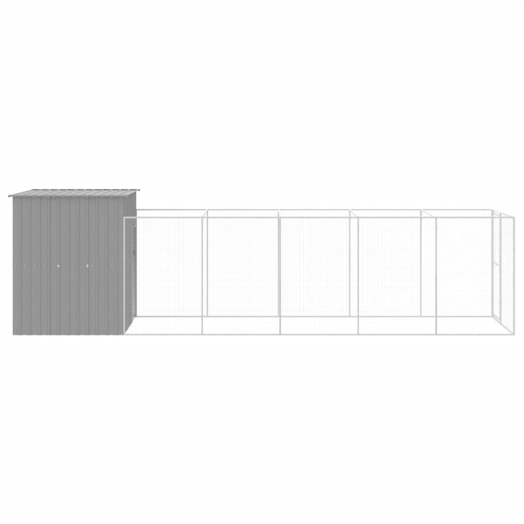 hundehus med løbegård 165x659x181 cm galvaniseret stål lysegrå