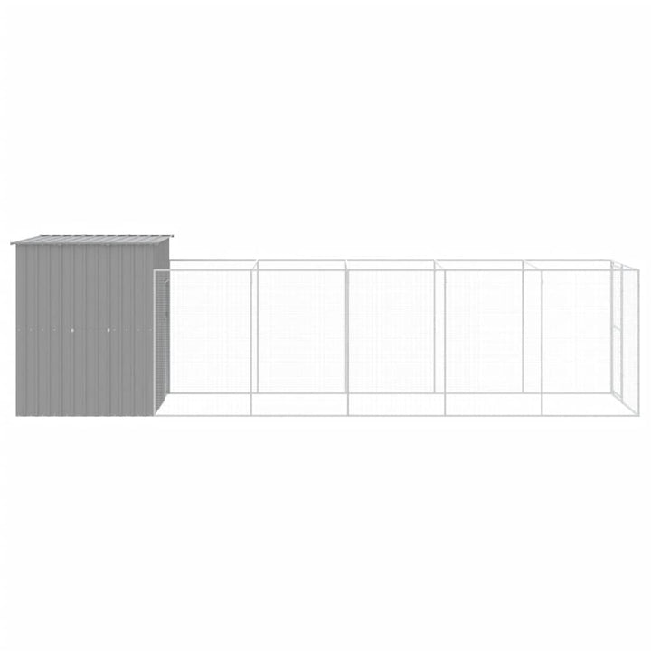 hundehus med løbegård 165x659x181 cm galvaniseret stål lysegrå