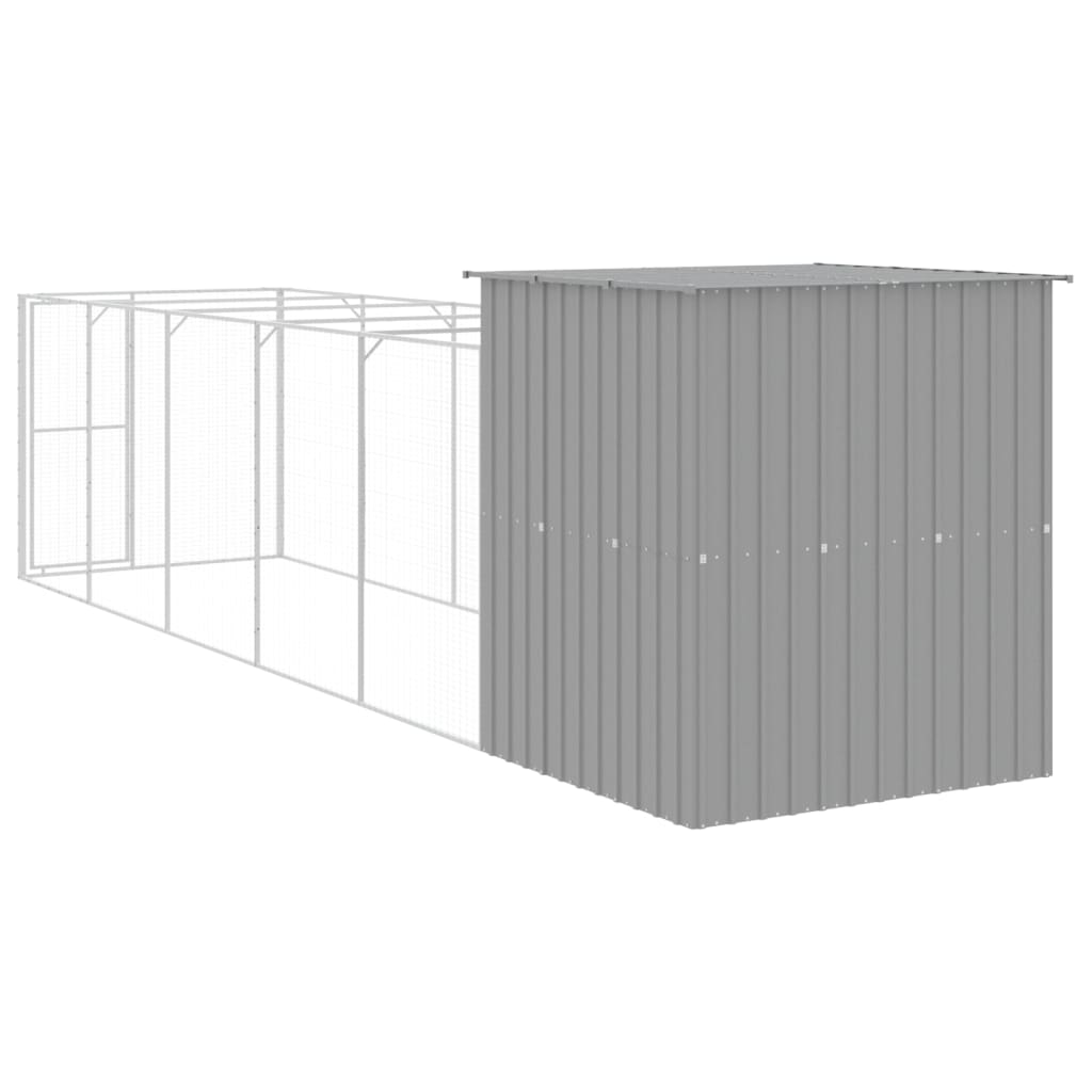 hundehus med løbegård 165x659x181 cm galvaniseret stål lysegrå