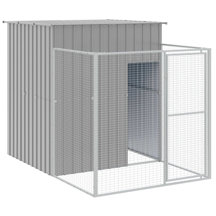 hundehus med løbegård 165x659x181 cm galvaniseret stål lysegrå