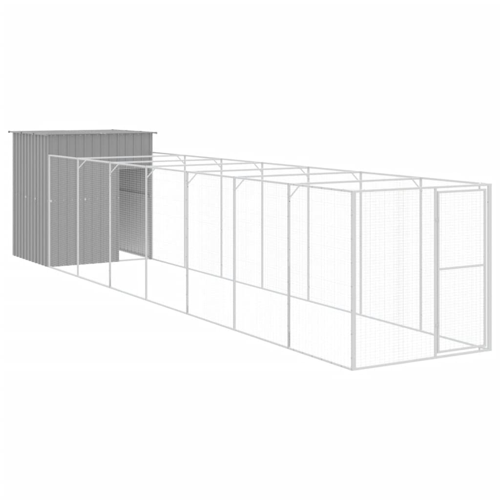 hundehus med løbegård 165x863x181 cm galvaniseret stål lysegrå