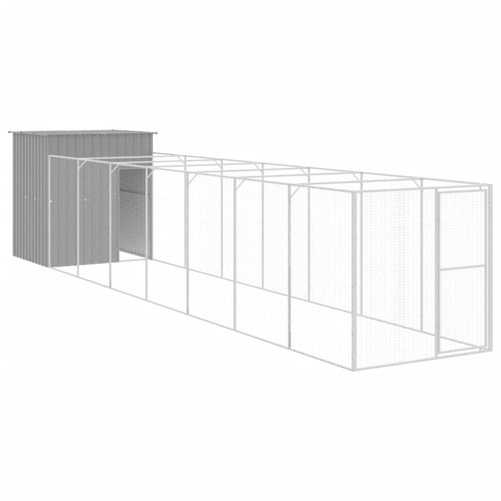 hundehus med løbegård 165x863x181 cm galvaniseret stål lysegrå