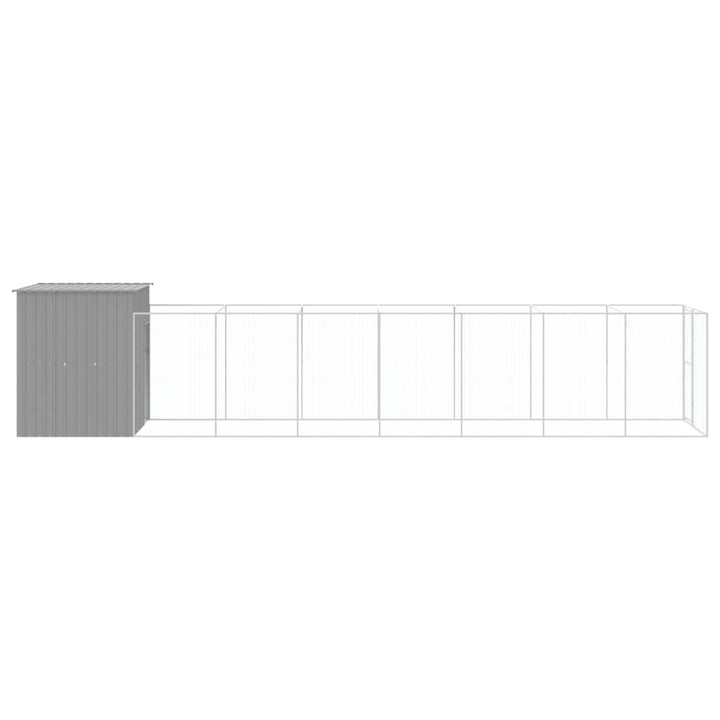 hundehus med løbegård 165x863x181 cm galvaniseret stål lysegrå