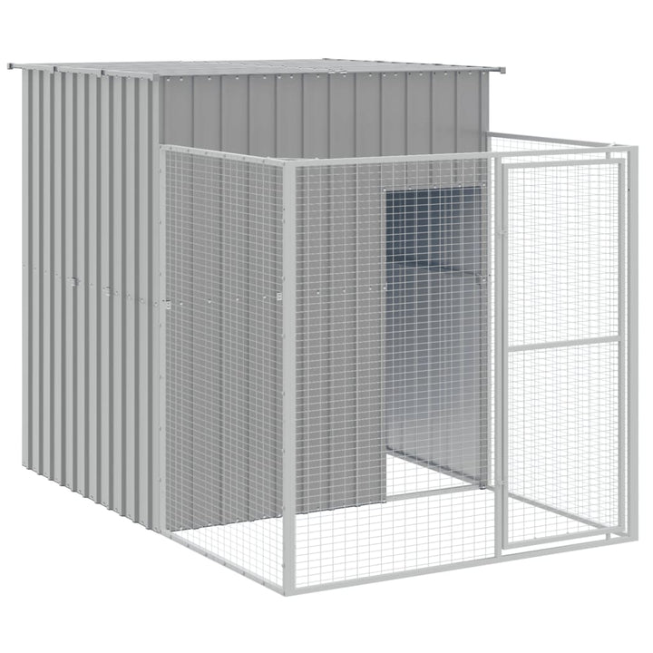 hundehus med løbegård 165x863x181 cm galvaniseret stål lysegrå