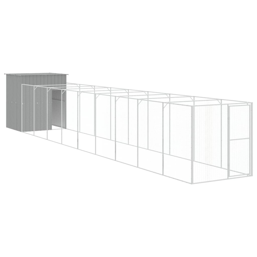 hundehus med løbegård 165x1067x181 cm galvaniseret stål lysegrå