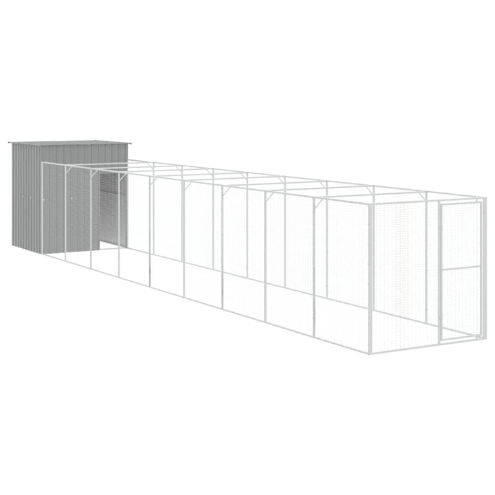 hundehus med løbegård 165x1067x181 cm galvaniseret stål lysegrå