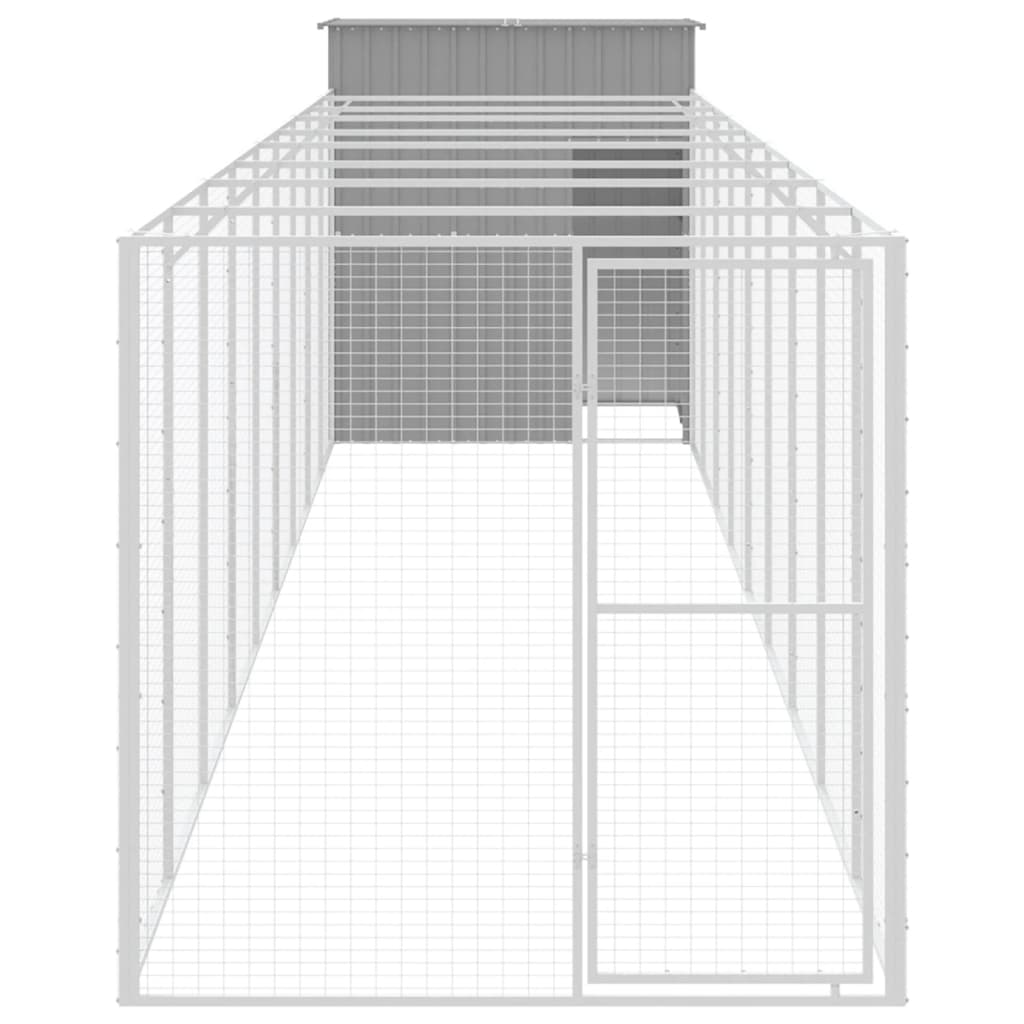 hundehus med løbegård 165x1067x181 cm galvaniseret stål lysegrå