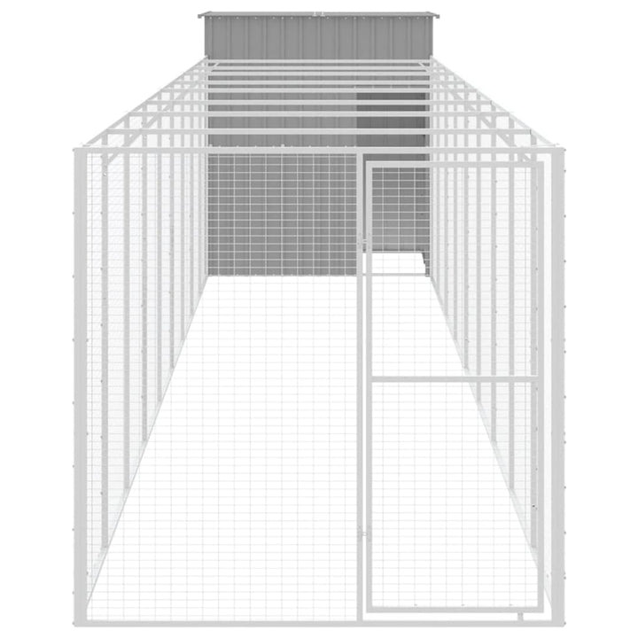 hundehus med løbegård 165x1067x181 cm galvaniseret stål lysegrå