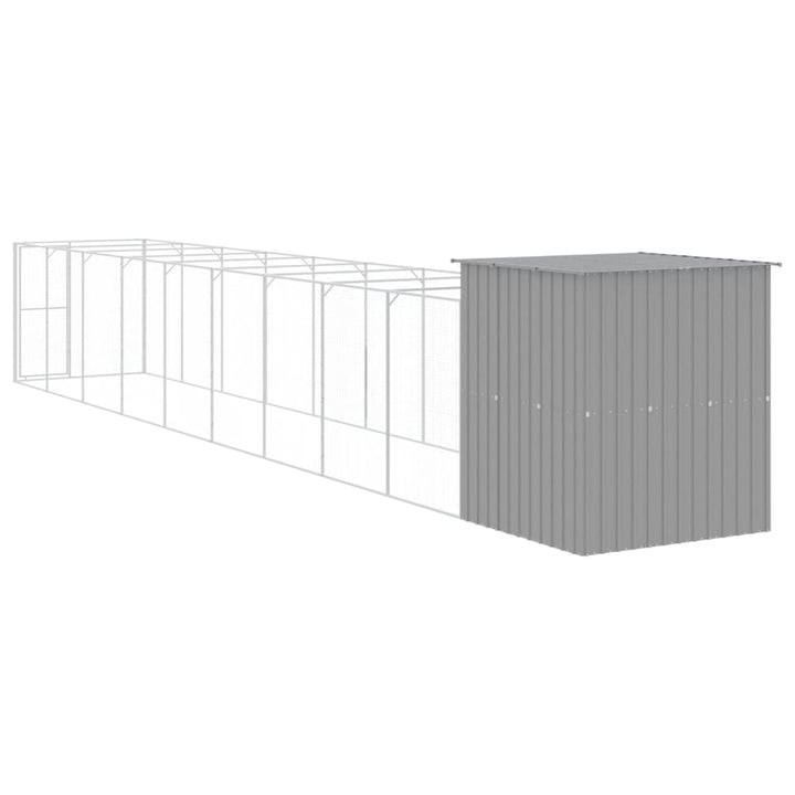hundehus med løbegård 165x1067x181 cm galvaniseret stål lysegrå