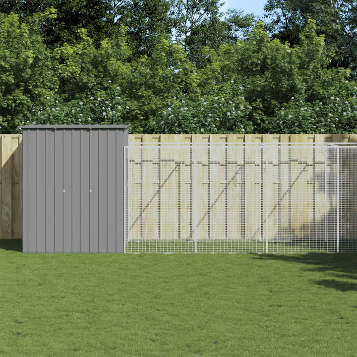 hundehus med løbegård 165x1067x181 cm galvaniseret stål lysegrå