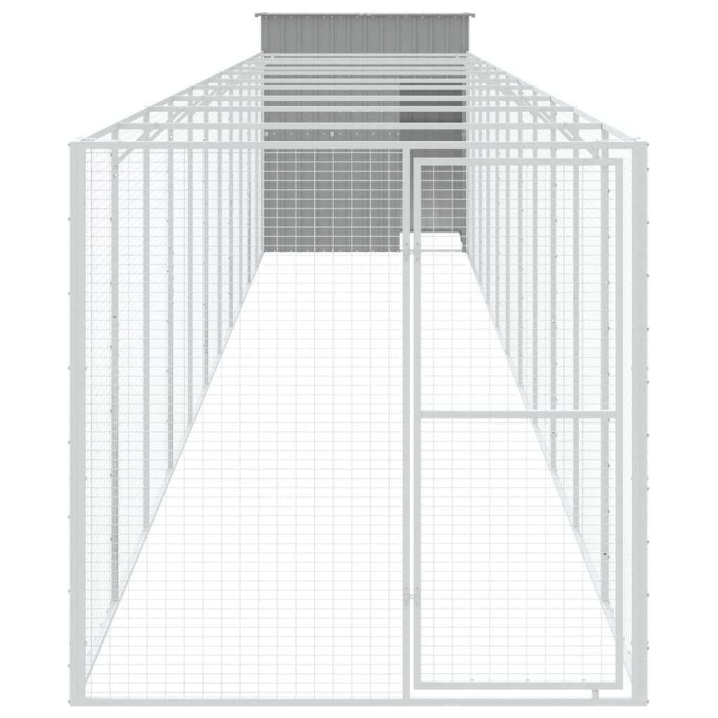 hundehus med løbegård 165x1271x181 cm galvaniseret stål lysegrå