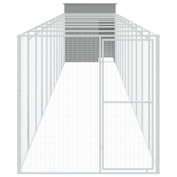 hundehus med løbegård 165x1271x181 cm galvaniseret stål lysegrå
