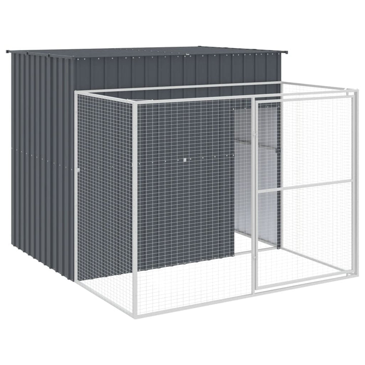 hundehus med løbegård 214x253x181 cm galvaniseret stål antracit