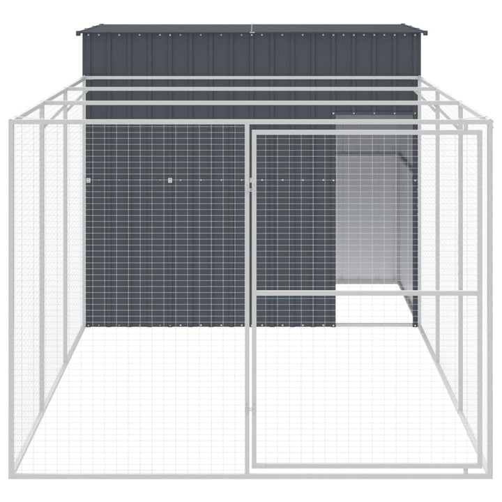 hundehus med løbegård 214x457x181 cm galvaniseret stål antracit