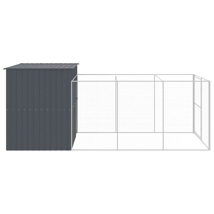 hundehus med løbegård 214x457x181 cm galvaniseret stål antracit
