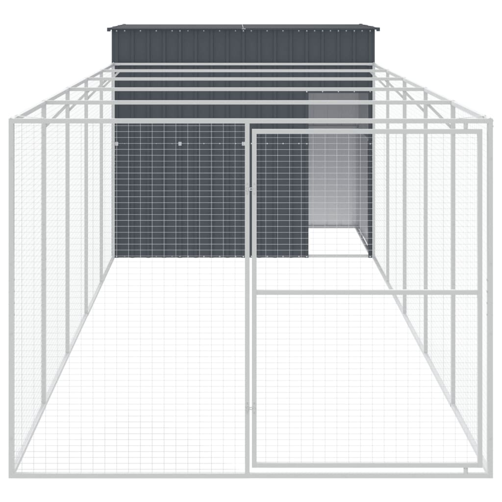 hundehus med løbegård 214x661x181 cm galvaniseret stål antracit
