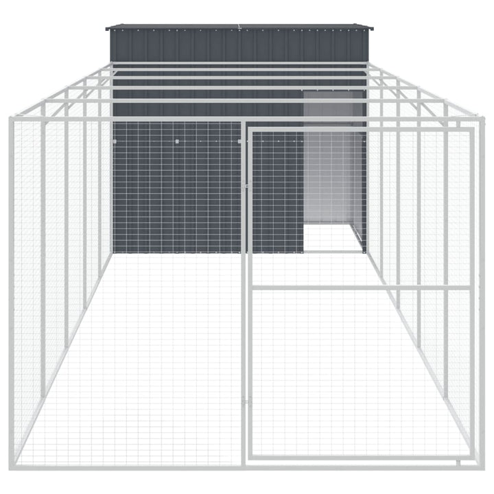 hundehus med løbegård 214x661x181 cm galvaniseret stål antracit