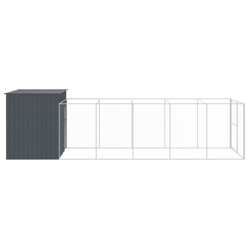 hundehus med løbegård 214x661x181 cm galvaniseret stål antracit