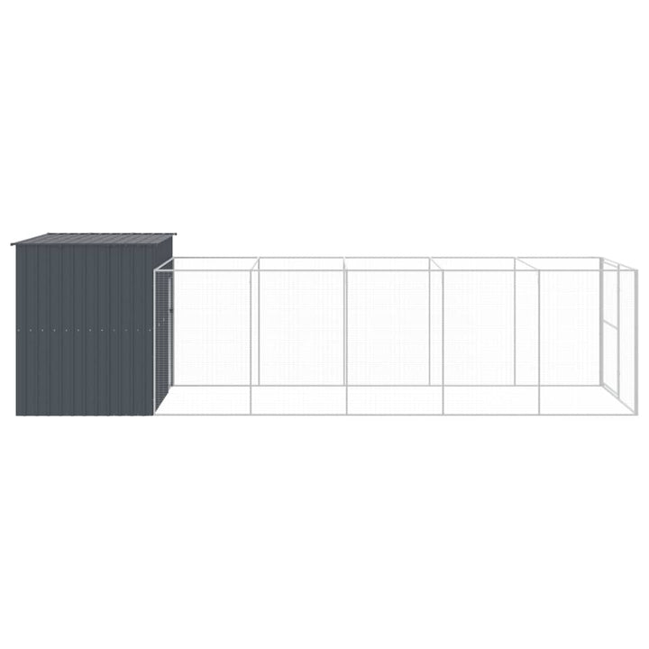 hundehus med løbegård 214x661x181 cm galvaniseret stål antracit