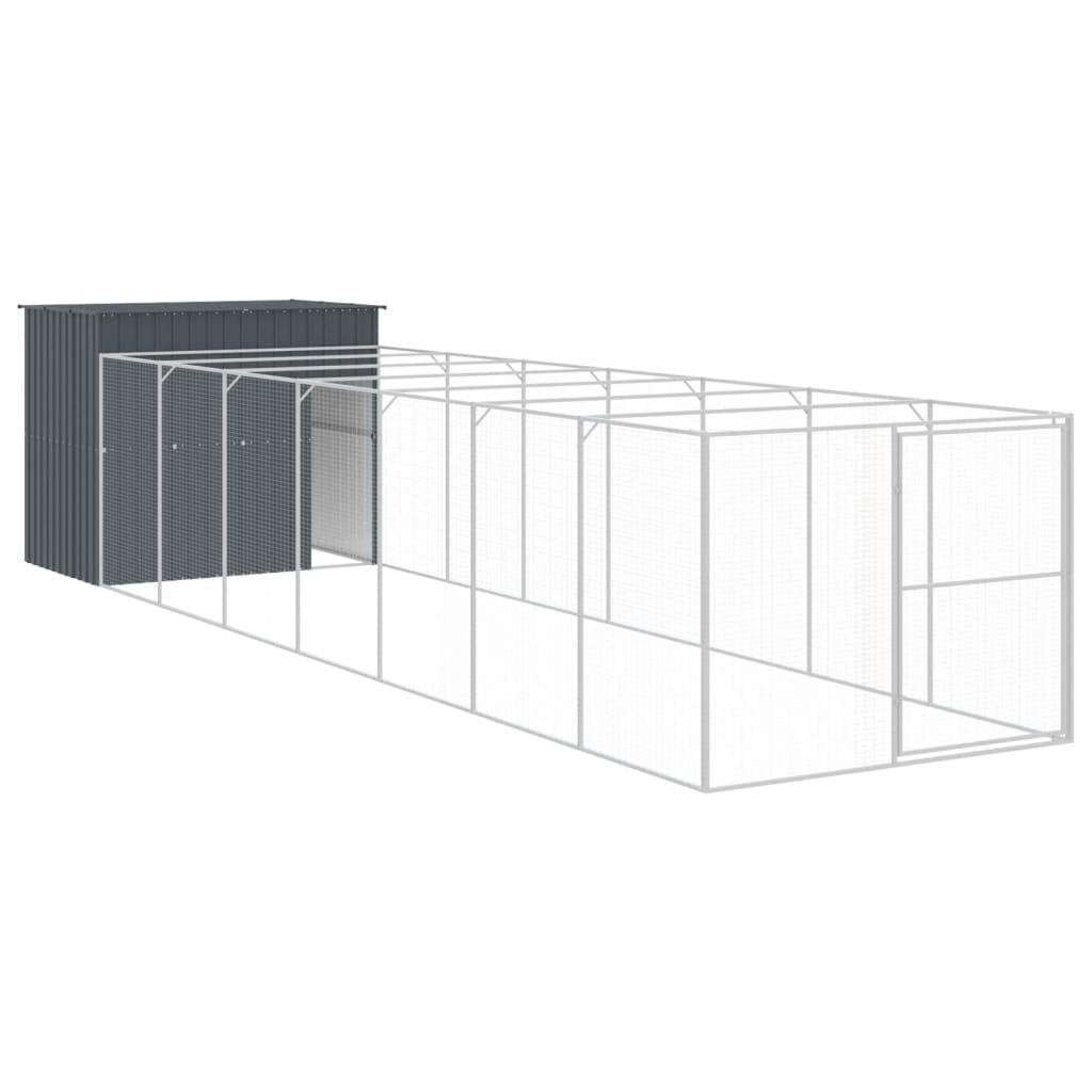 hundehus med løbegård 214x865x181 cm galvaniseret stål antracit