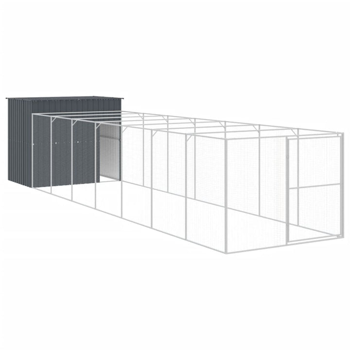 hundehus med løbegård 214x865x181 cm galvaniseret stål antracit