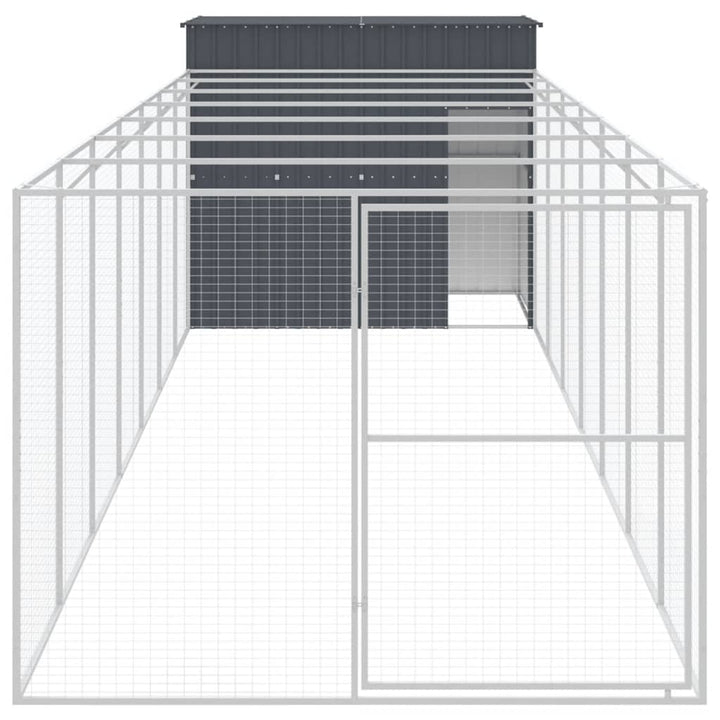 hundehus med løbegård 214x865x181 cm galvaniseret stål antracit