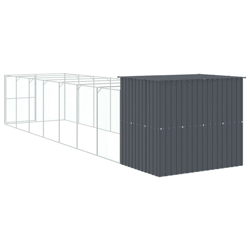 hundehus med løbegård 214x865x181 cm galvaniseret stål antracit