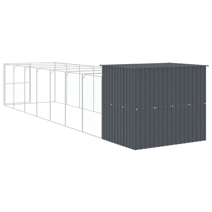 hundehus med løbegård 214x865x181 cm galvaniseret stål antracit
