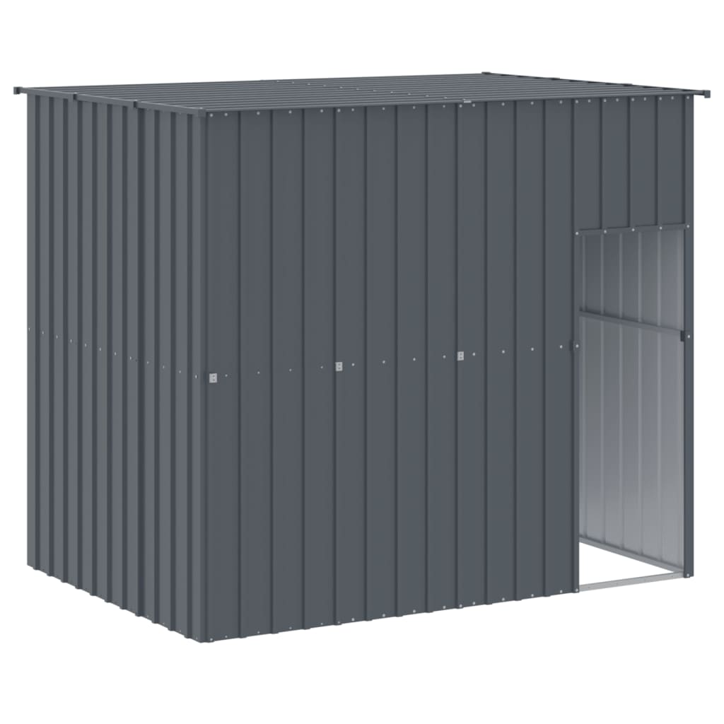 hundehus med løbegård 214x865x181 cm galvaniseret stål antracit