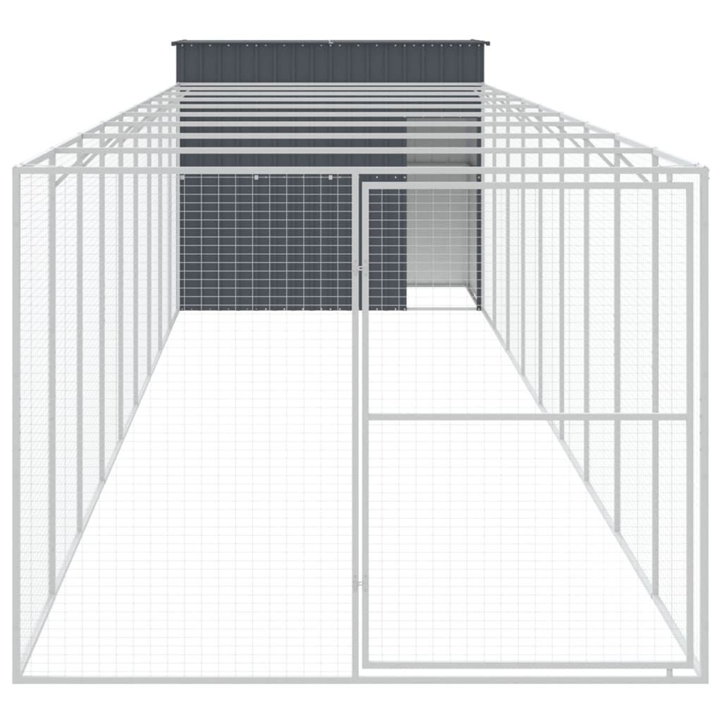 hundehus m. løbegård 214x1069x181 cm galvaniseret stål antracit