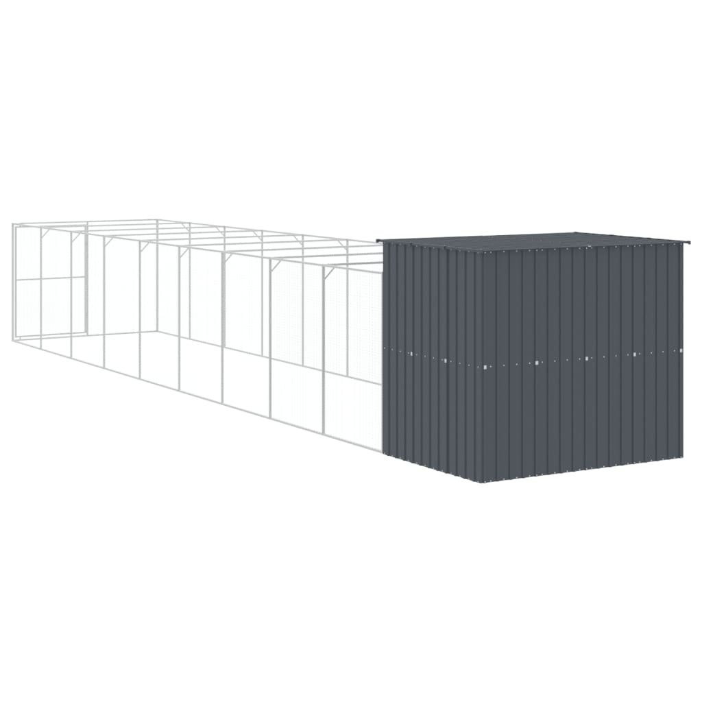 hundehus m. løbegård 214x1069x181 cm galvaniseret stål antracit